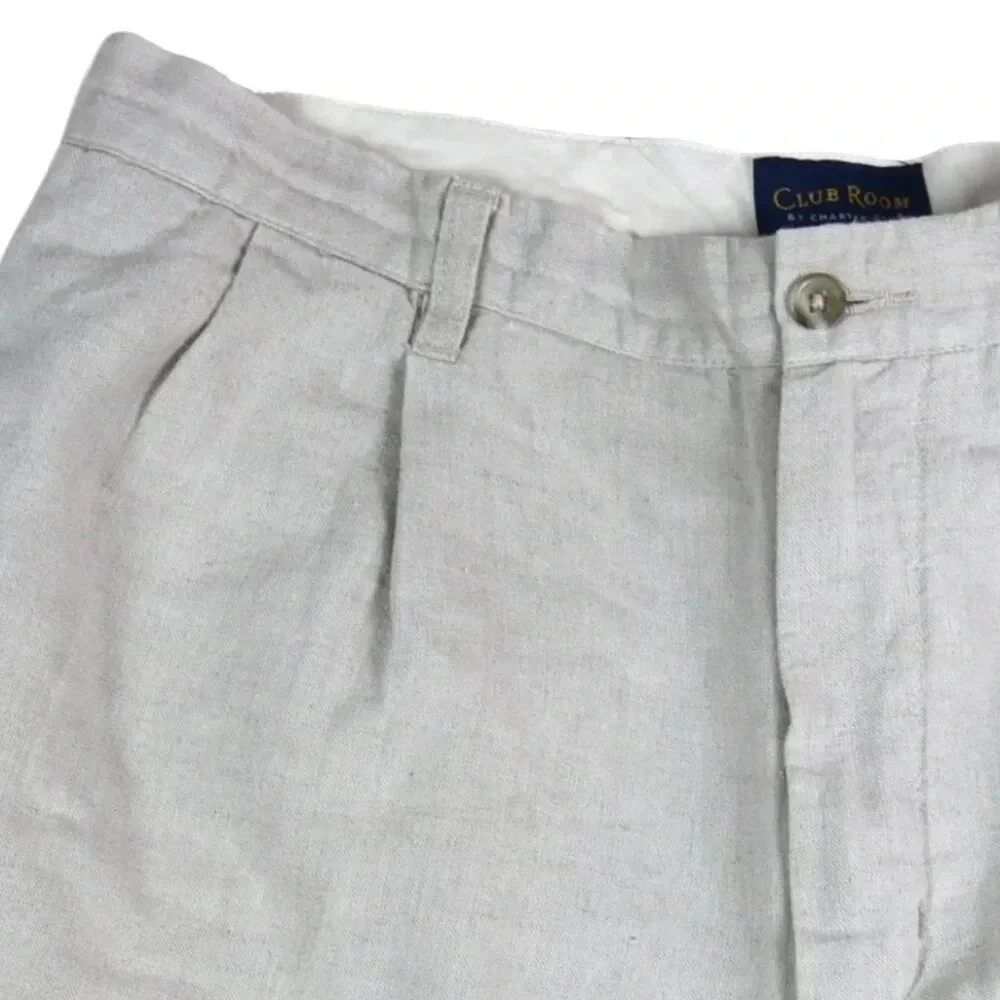 Club Room || Men's Regular Fit Linen Flat Front Shorts Natural Khaki Size 34